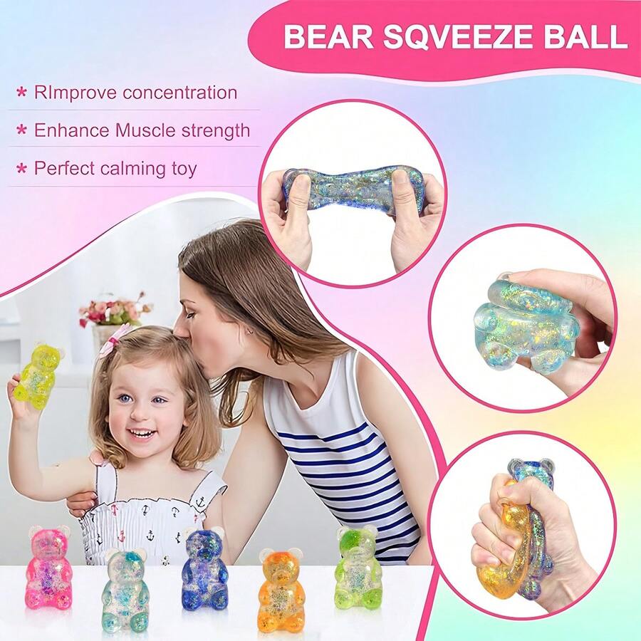 Cute Bear Squeeze Stress Relief Ball – Sensory Fidget Toy for Kids