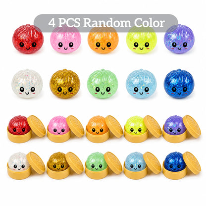 TPR Glitter Dough Bun Squeeze Toys – Slow Rebound Stress Relief Party Favors