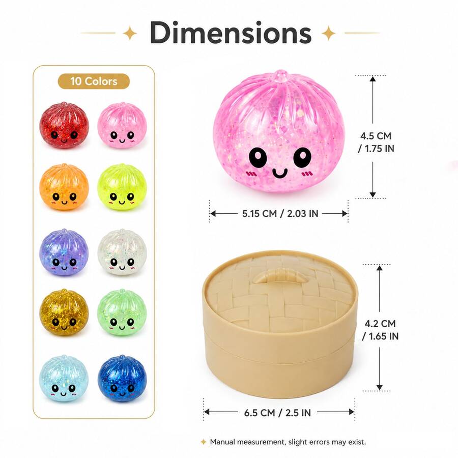 TPR Glitter Dough Bun Squeeze Toys – Slow Rebound Stress Relief Party Favors