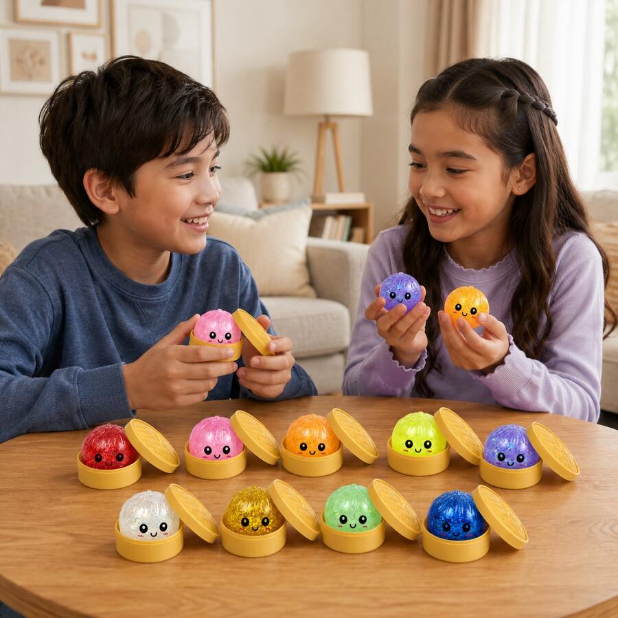 TPR Glitter Dough Bun Squeeze Toys – Slow Rebound Stress Relief Party Favors