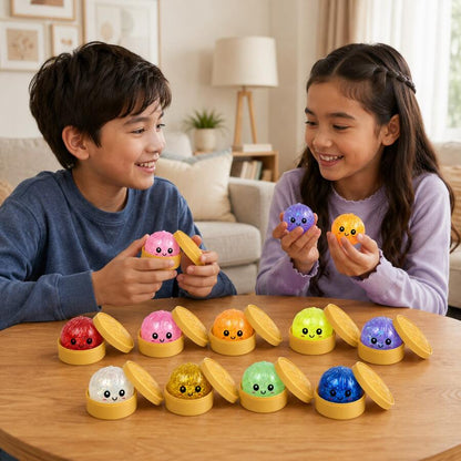 TPR Glitter Dough Bun Squeeze Toys – Slow Rebound Stress Relief Party Favors