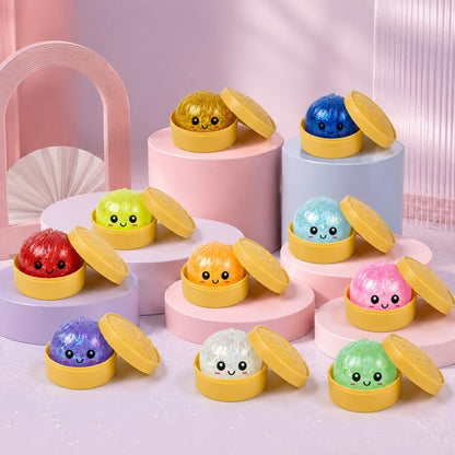 TPR Glitter Dough Bun Squeeze Toys – Slow Rebound Stress Relief Party Favors