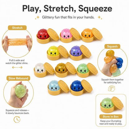 TPR Glitter Dough Bun Squeeze Toys – Slow Rebound Stress Relief Party Favors